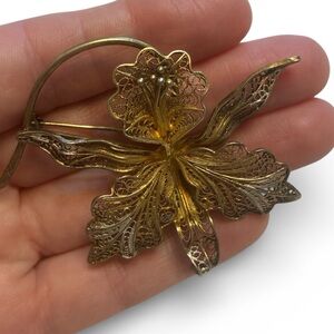 800 Silver Filigree Orchid Brooch